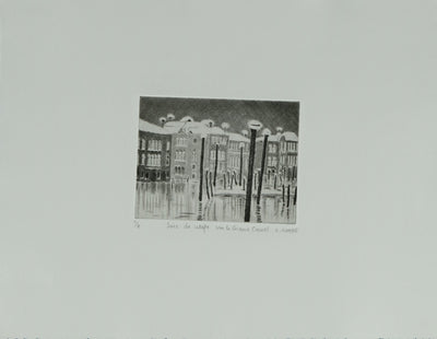 Camille COMBE : Soir de neige sur le Grand Canal, Gravure originale signée