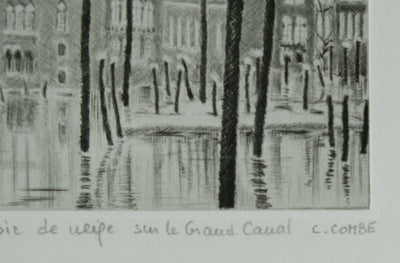 Camille COMBE : Soir de neige sur le Grand Canal, Gravure originale signée