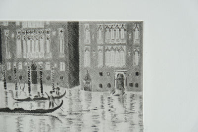 Camille COMBE : Venise, Les Palais s'illuminent sur le Grand Canal, Gravure originale signée