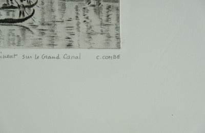 Camille COMBE : Venise, Les Palais s'illuminent sur le Grand Canal, Gravure originale signée