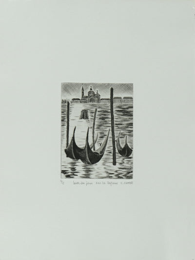 Camille COMBE : Venise, Levée du jour sur la lagune, Gravure originale signée