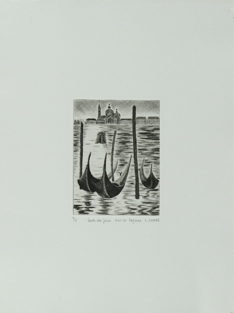 Camille COMBE : Venise, Levée du jour sur la lagune, Gravure originale signée