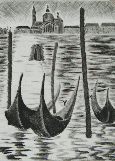 Camille COMBE : Venise, Levée du jour sur la lagune, Gravure originale signée