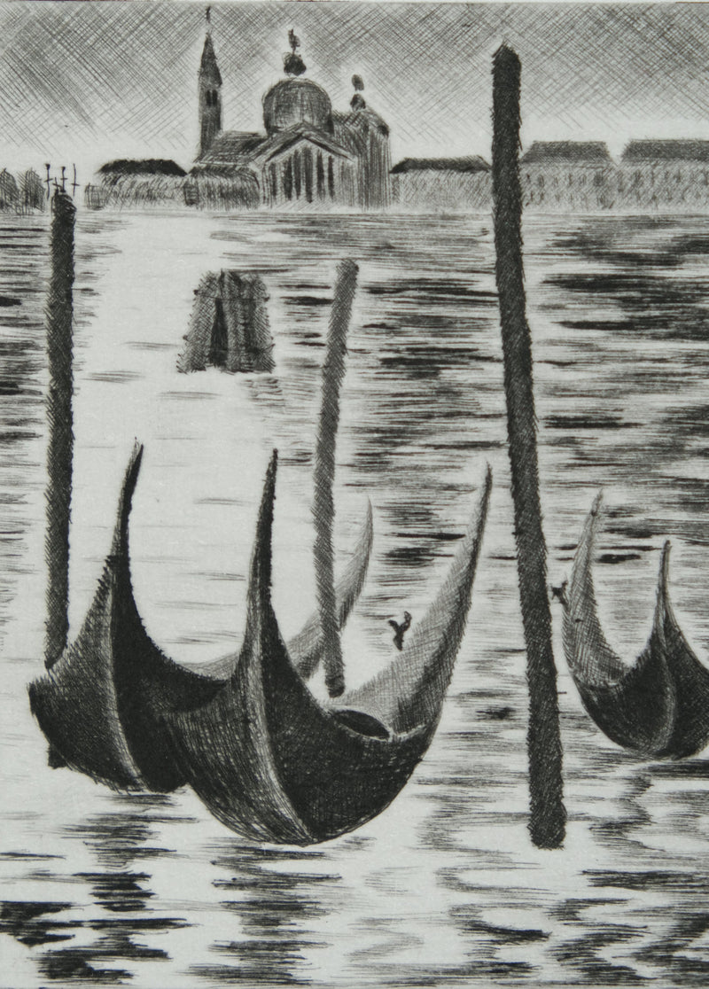 Camille COMBE : Venise, Levée du jour sur la lagune, Gravure originale signée