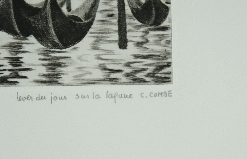 Camille COMBE : Venise, Levée du jour sur la lagune, Gravure originale signée