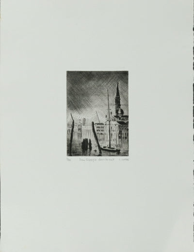 Camille COMBE : Venise, San Giorgio dans la nuit, Gravure originale signée