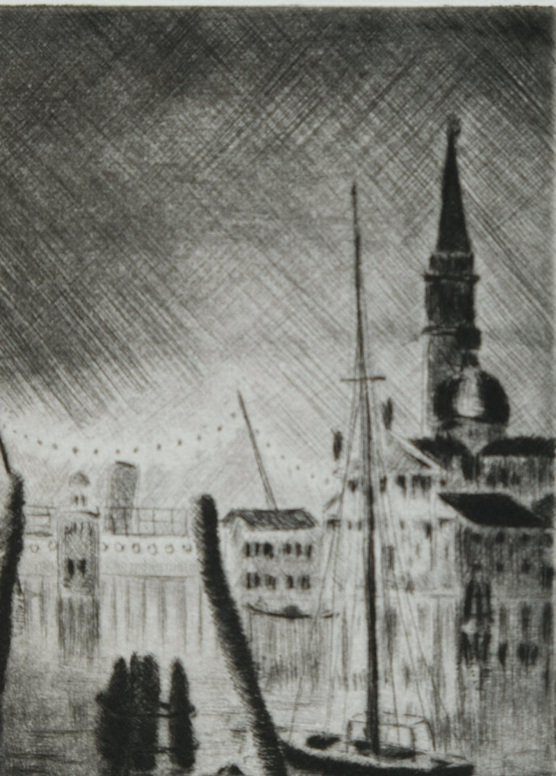 Camille COMBE : Venise, San Giorgio dans la nuit, Gravure originale signée