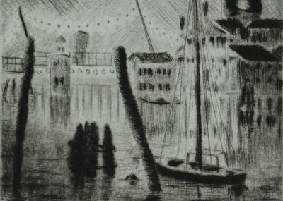 Camille COMBE : Venise, San Giorgio dans la nuit, Gravure originale signée