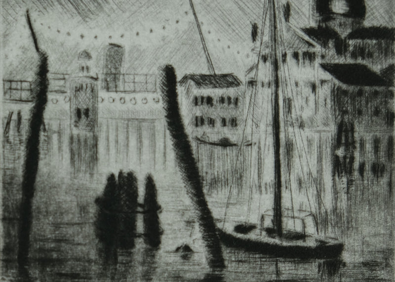 Camille COMBE : Venise, San Giorgio dans la nuit, Gravure originale signée