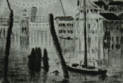 Camille COMBE : Venise, San Giorgio dans la nuit, Gravure originale signée