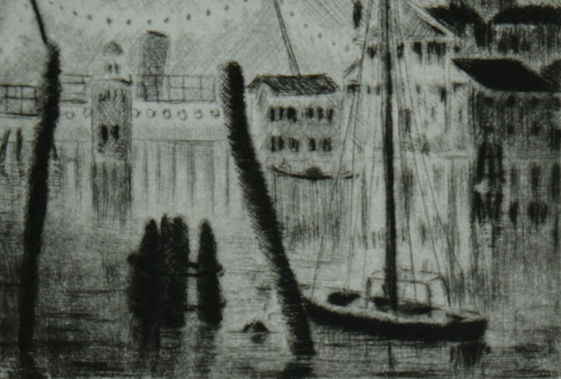 Camille COMBE : Venise, San Giorgio dans la nuit, Gravure originale signée