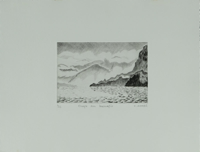 Camille COMBE : Orage sur Menaggio, Gravure originale signée