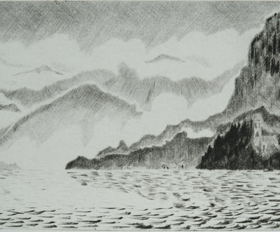 Camille COMBE : Orage sur Menaggio, Gravure originale signée