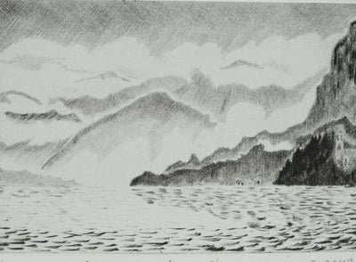 Camille COMBE : Orage sur Menaggio, Gravure originale signée