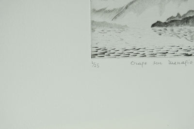 Camille COMBE : Orage sur Menaggio, Gravure originale signée