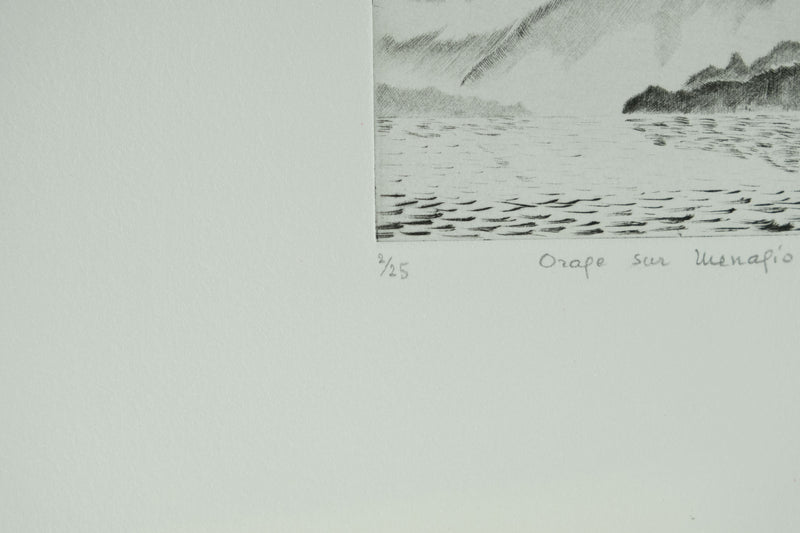 Camille COMBE : Orage sur Menaggio, Gravure originale signée