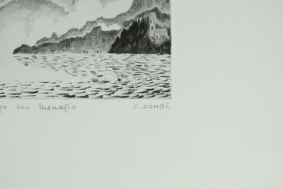 Camille COMBE : Orage sur Menaggio, Gravure originale signée