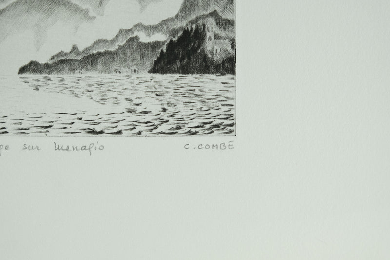 Camille COMBE : Orage sur Menaggio, Gravure originale signée