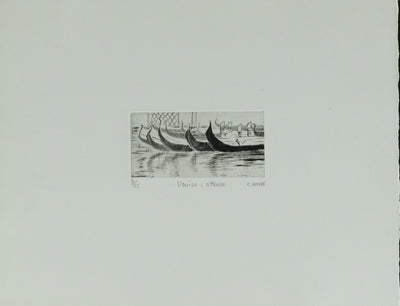 Camille COMBE : Venise, Attente, Gravure originale signée