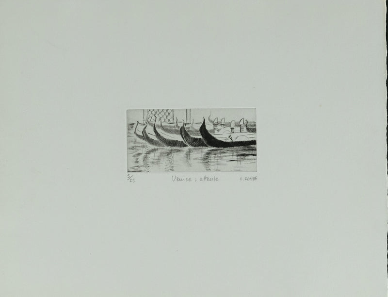 Camille COMBE : Venise, Attente, Gravure originale signée
