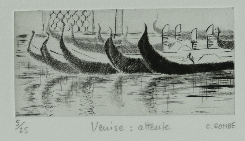 Camille COMBE : Venise, Attente, Gravure originale signée