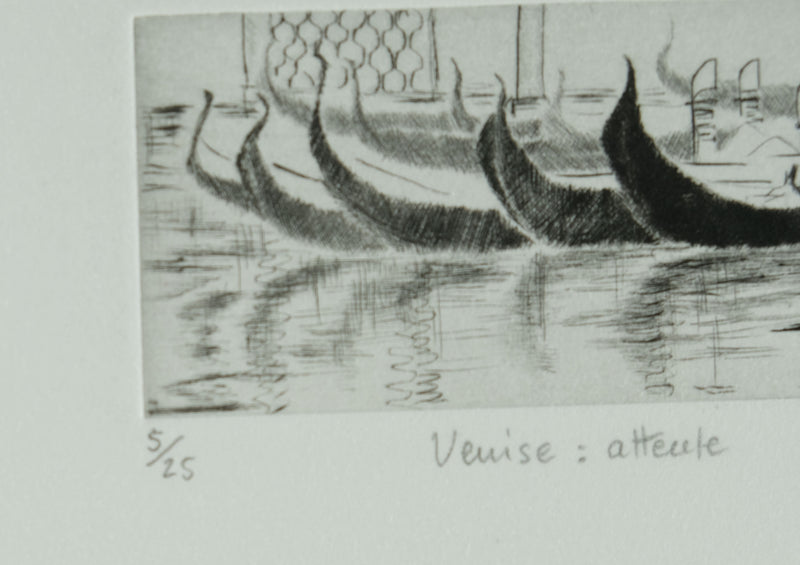 Camille COMBE : Venise, Attente, Gravure originale signée