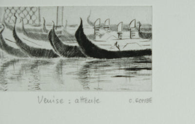 Camille COMBE : Venise, Attente, Gravure originale signée