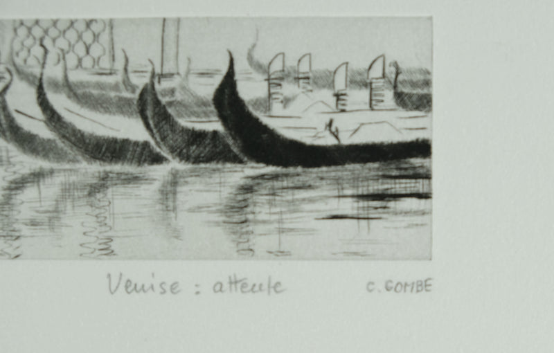 Camille COMBE : Venise, Attente, Gravure originale signée
