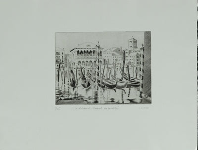 Camille COMBE : Venise, Le Grand Canal ensoleillé, Gravure originale signée