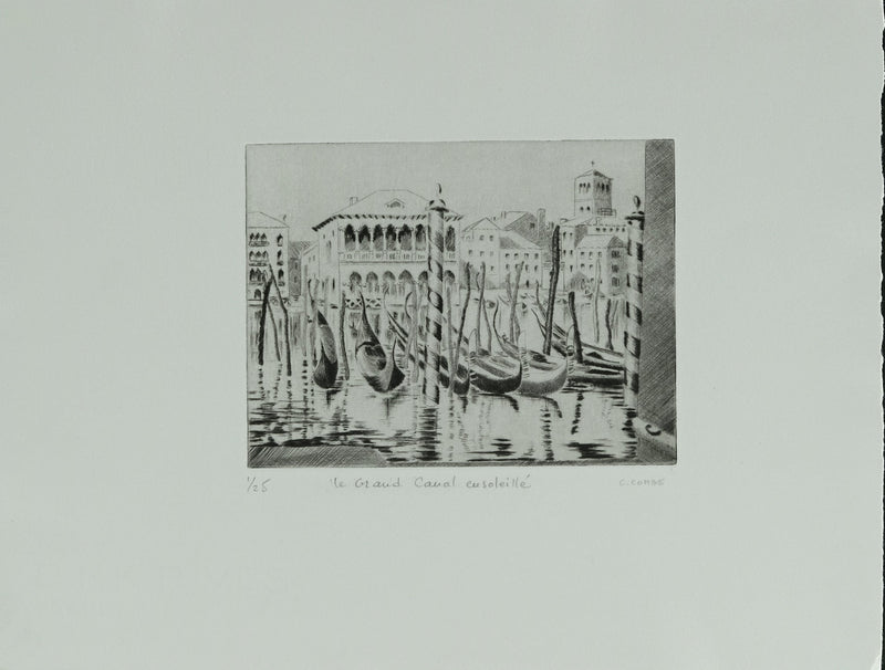 Camille COMBE : Venise, Le Grand Canal ensoleillé, Gravure originale signée