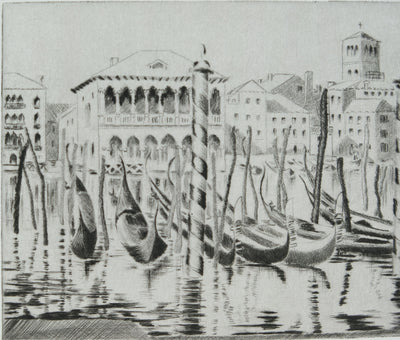Camille COMBE : Venise, Le Grand Canal ensoleillé, Gravure originale signée
