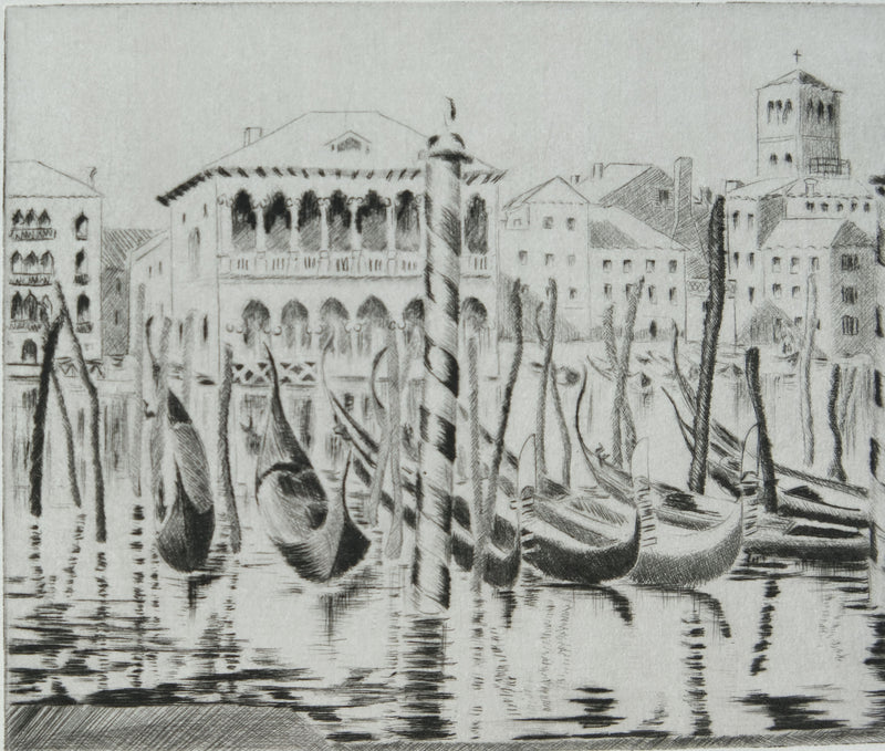 Camille COMBE : Venise, Le Grand Canal ensoleillé, Gravure originale signée