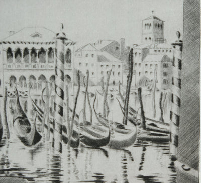 Camille COMBE : Venise, Le Grand Canal ensoleillé, Gravure originale signée