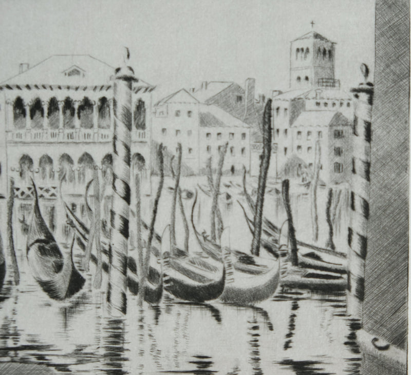Camille COMBE : Venise, Le Grand Canal ensoleillé, Gravure originale signée