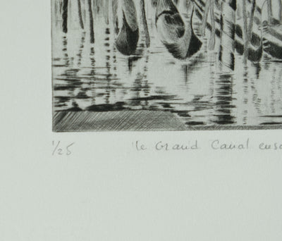 Camille COMBE : Venise, Le Grand Canal ensoleillé, Gravure originale signée