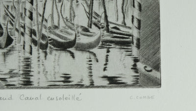 Camille COMBE : Venise, Le Grand Canal ensoleillé, Gravure originale signée