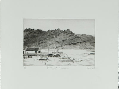 Camille COMBE : Petit port islandais, Gravure originale signée