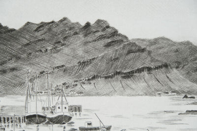 Camille COMBE : Petit port islandais, Gravure originale signée