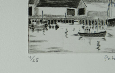Camille COMBE : Petit port islandais, Gravure originale signée