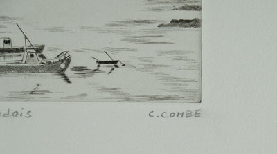 Camille COMBE : Petit port islandais, Gravure originale signée