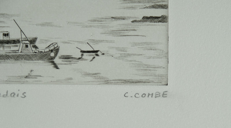 Camille COMBE : Petit port islandais, Gravure originale signée
