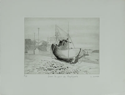 Camille COMBE : Dans le port de Reykjavik, Gravure originale signée
