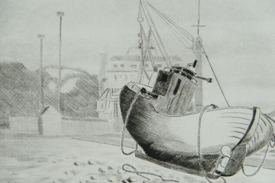 Camille COMBE : Dans le port de Reykjavik, Gravure originale signée
