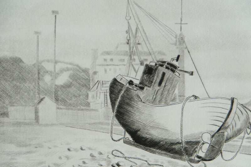 Camille COMBE : Dans le port de Reykjavik, Gravure originale signée