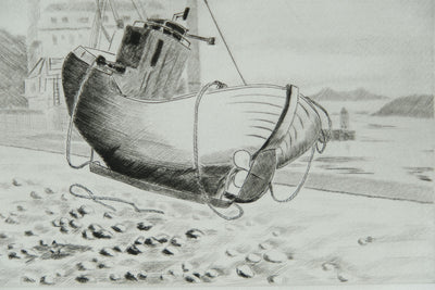 Camille COMBE : Dans le port de Reykjavik, Gravure originale signée