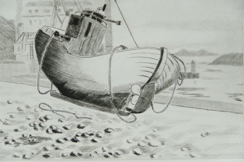 Camille COMBE : Dans le port de Reykjavik, Gravure originale signée