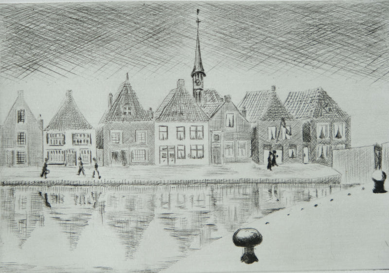 Camille COMBE : Les petites maisons de Spaarndam, Gravure originale signée