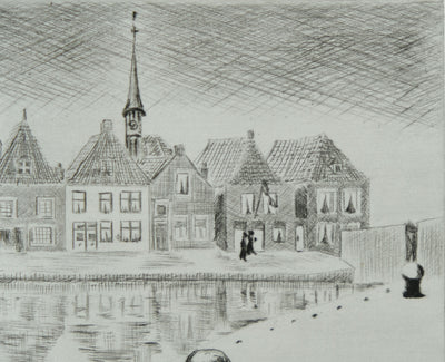 Camille COMBE : Les petites maisons de Spaarndam, Gravure originale signée