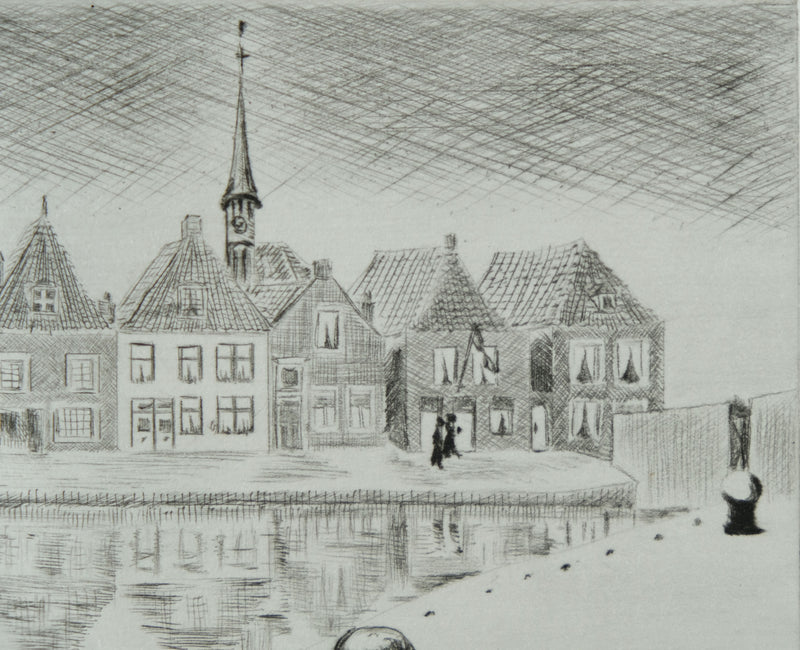Camille COMBE : Les petites maisons de Spaarndam, Gravure originale signée