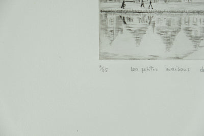 Camille COMBE : Les petites maisons de Spaarndam, Gravure originale signée